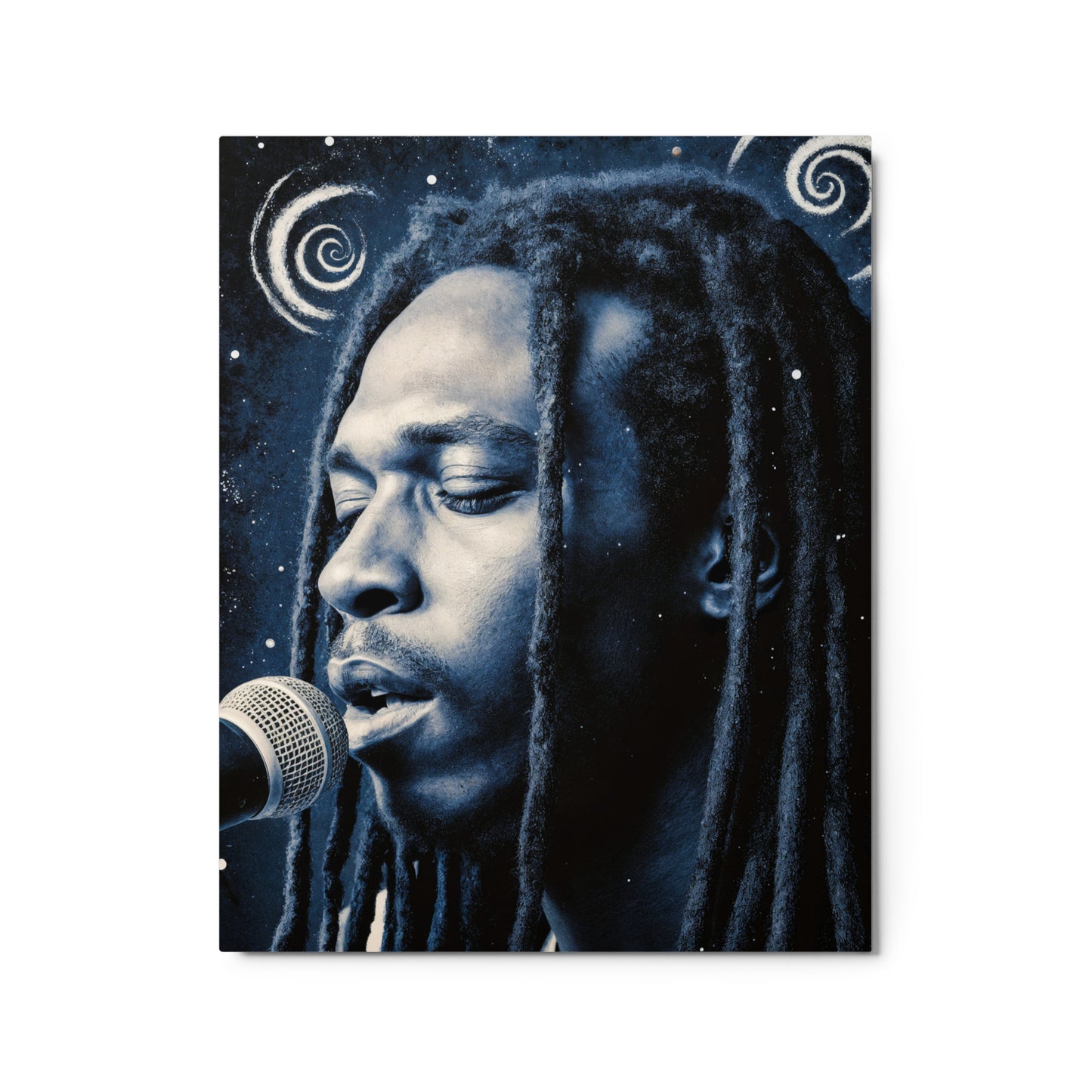 Person with dreadlocks singing into a microphone against a starry night sky background Stephen Allen Music