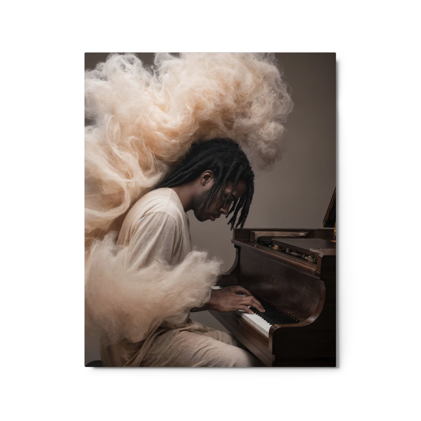 Person playing a piano with a large, voluminous hairstyle. Stephen Allen Music