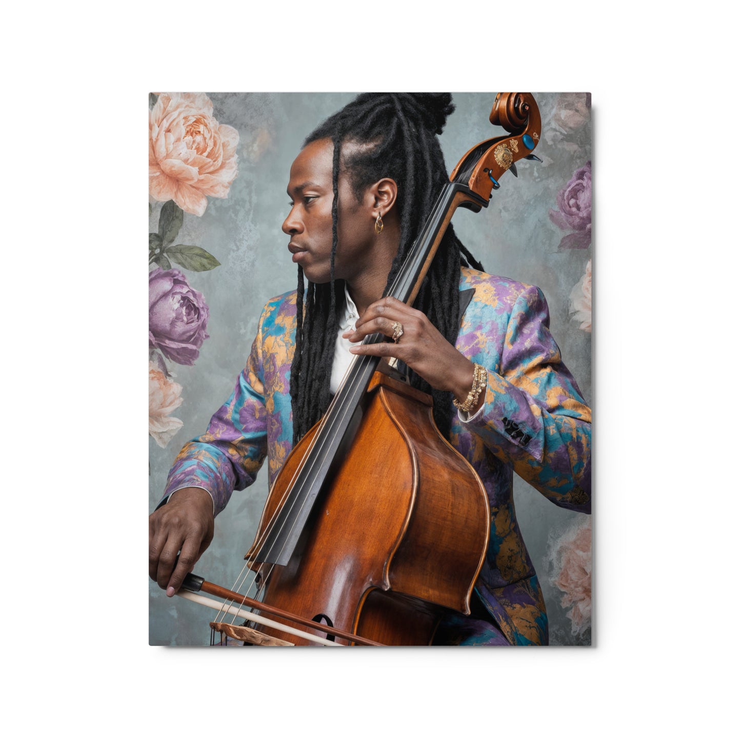 Person playing a cello with floral background Stephen Allen Music