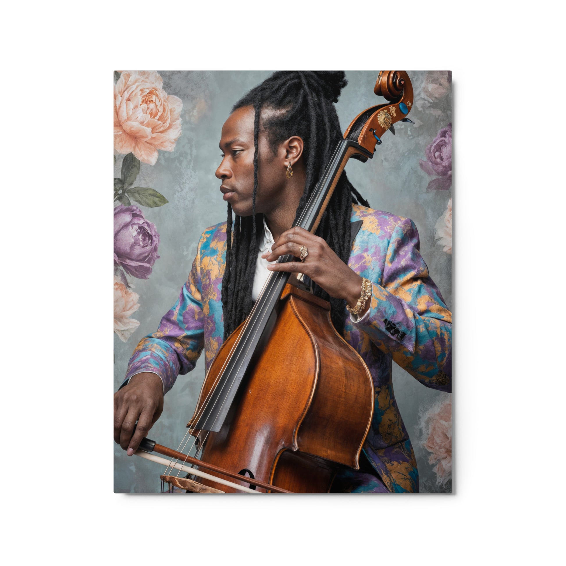 Person playing a cello with floral background Stephen Allen Music