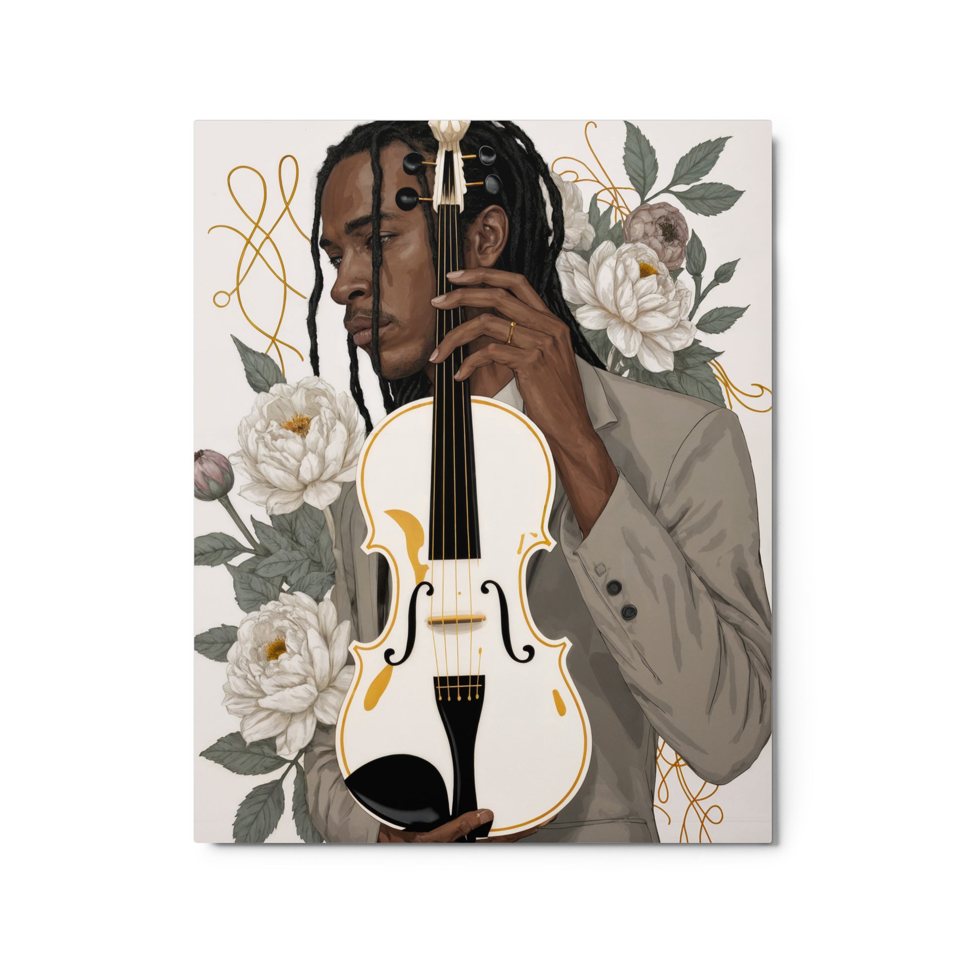 Illustration of a person holding a violin with floral elements on a white background Stephen Allen Music