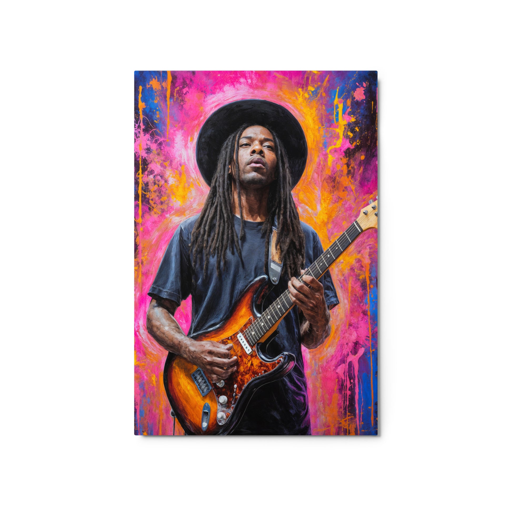 Artistic depiction of a musician playing guitar with a vibrant, multicolored background Stephen Allen Music
