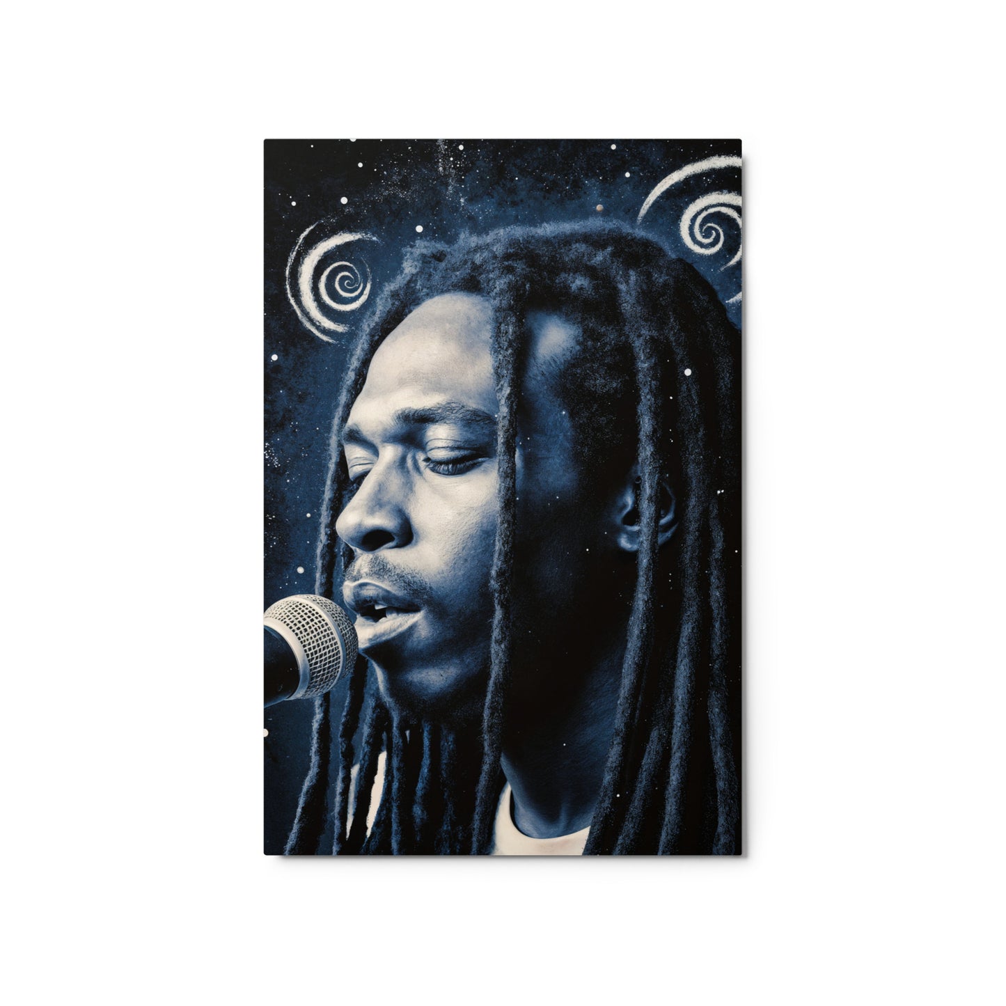 Person with dreadlocks holding a microphone against a starry background Stephen Allen Music