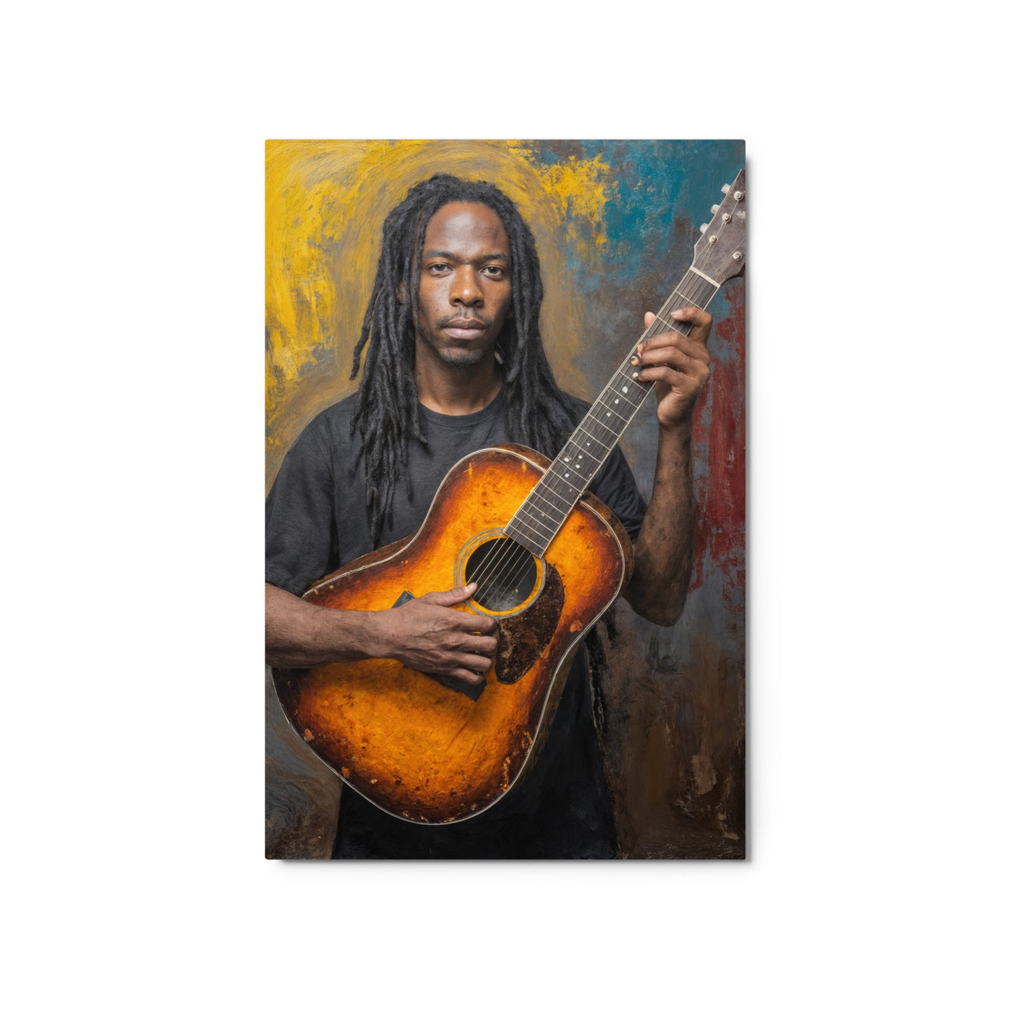Man with dreadlocks holding a guitar against a textured background Stephen Allen Music