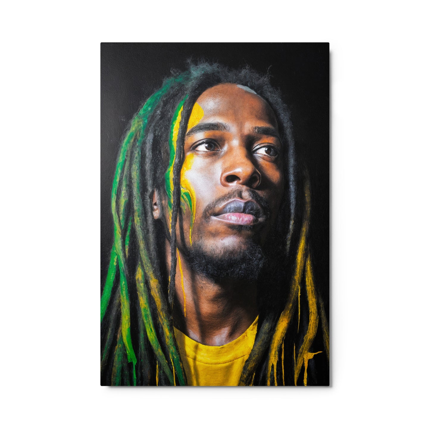 Poster of a person with dreadlocks featuring green and yellow colors on a black background Stephen Allen Music