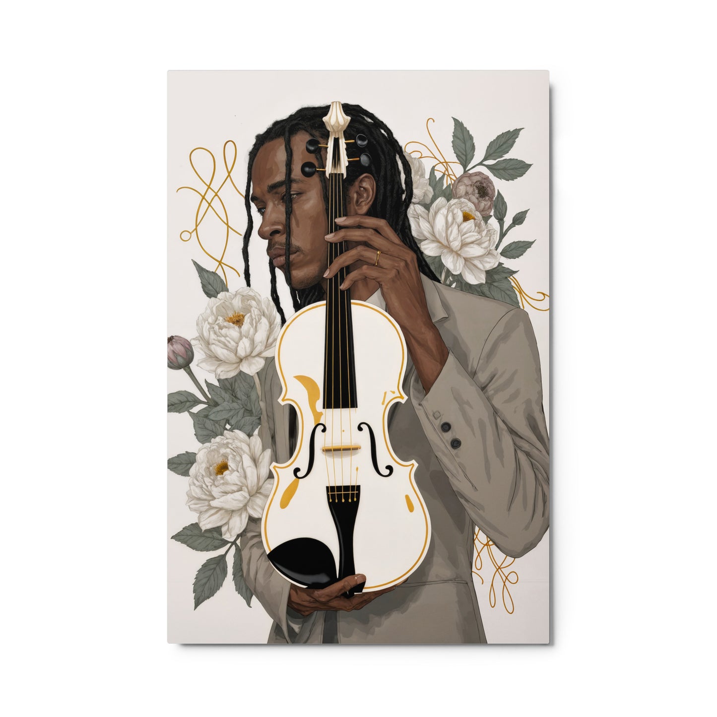Illustration of a person holding a violin with floral elements on a light background Stephen Allen Music