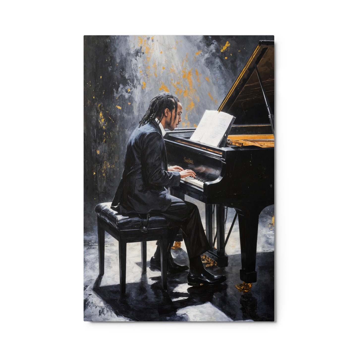 Art print of a person playing a piano with a dark, artistic background Stephen Allen Music