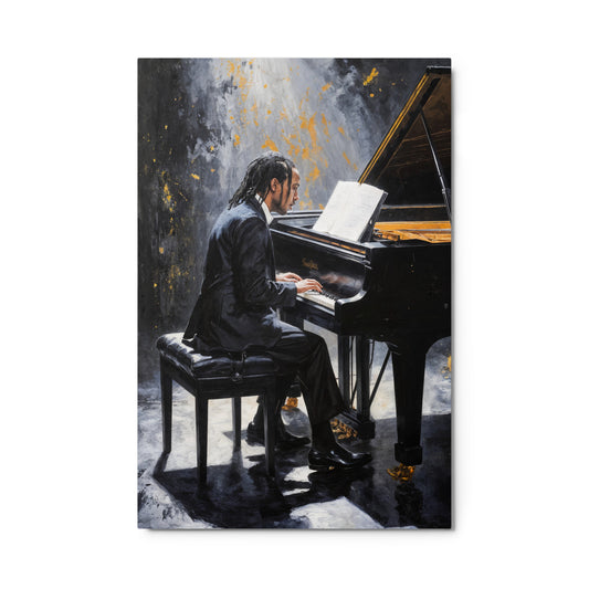 Art print of a person playing a piano with a dark, artistic background Stephen Allen Music