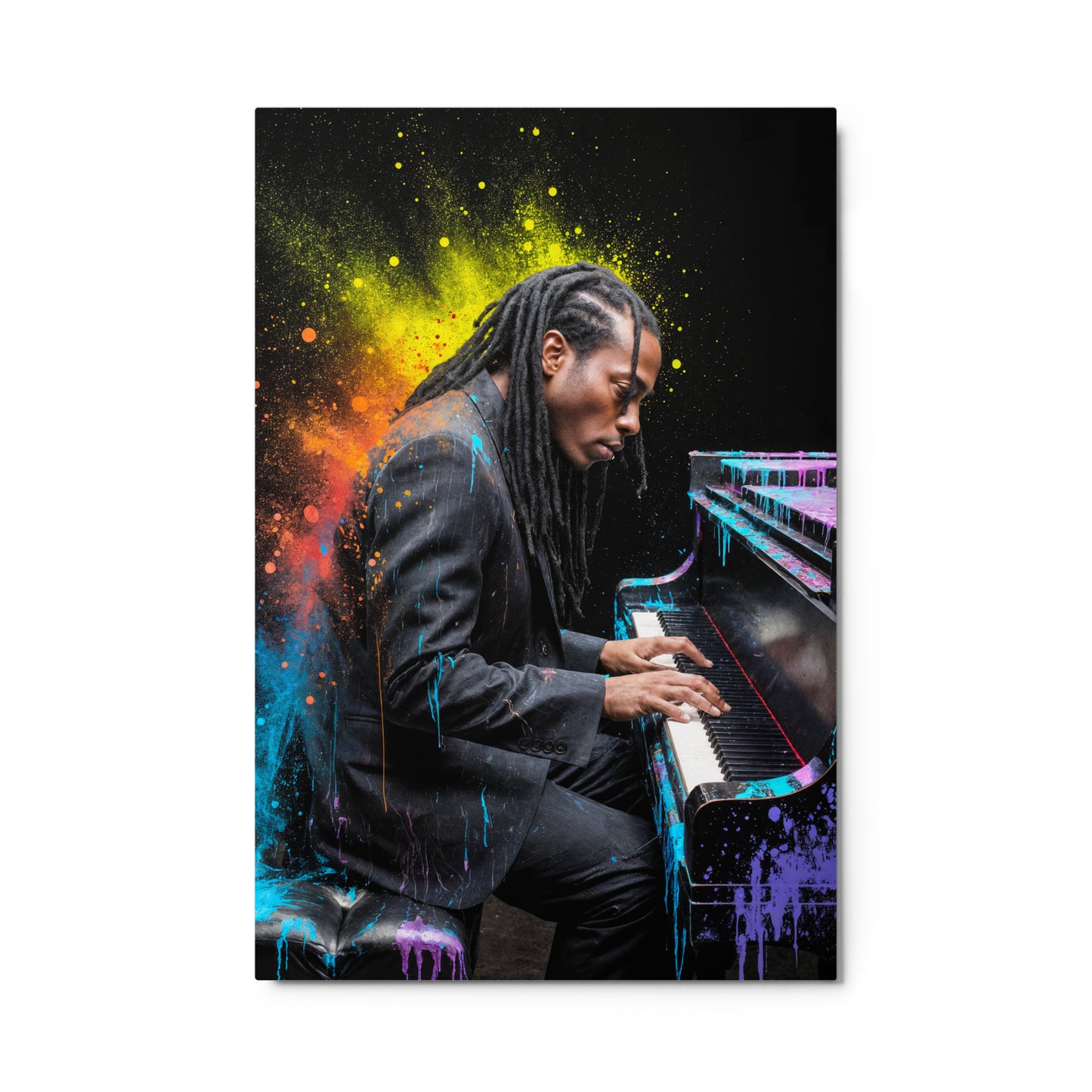 Person playing a piano with a colorful, abstract background Stephen Allen Music