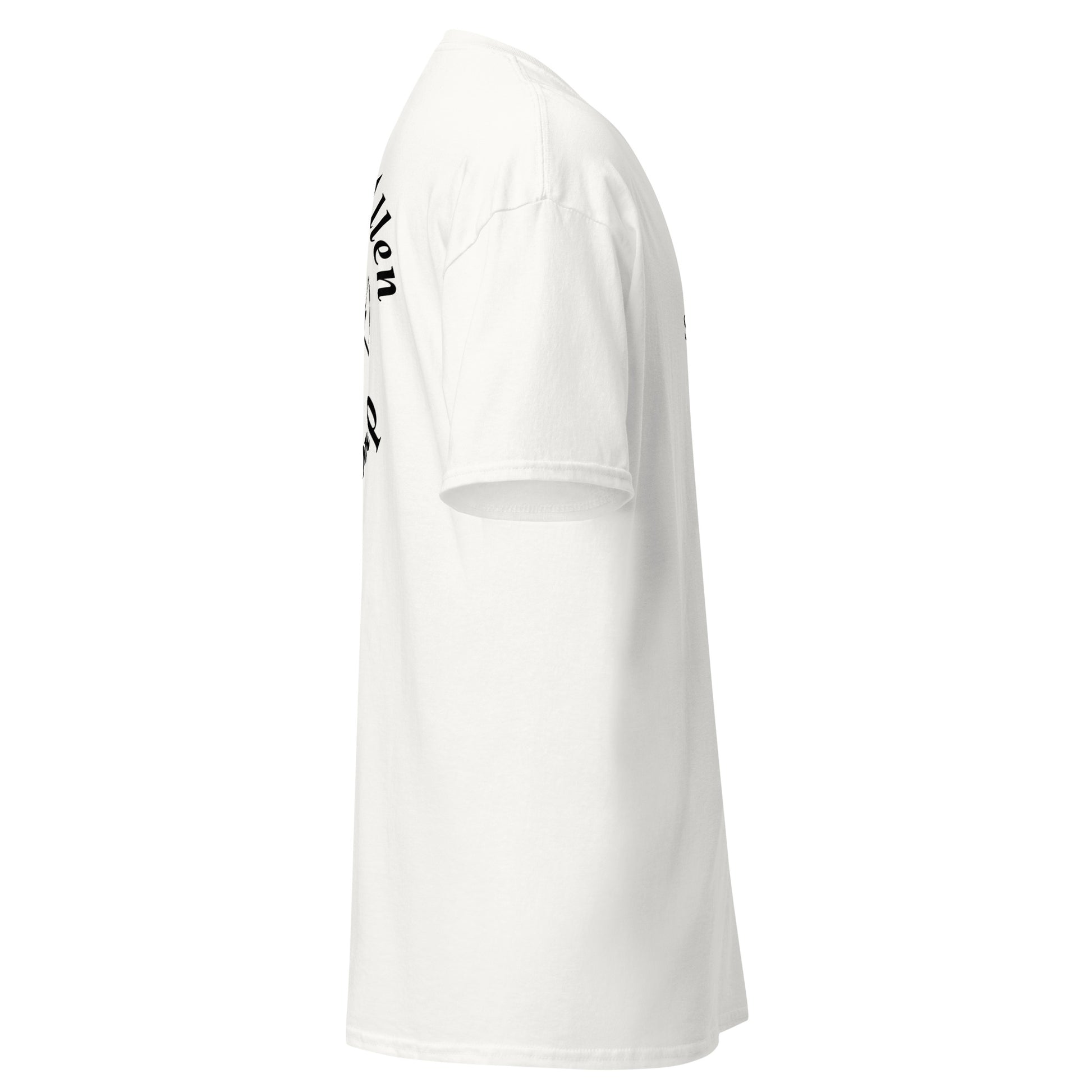 White t-shirt with graphic design on a white background Stephen Allen Music