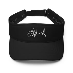 Black visor with a signature on a white background Stephen Allen Music