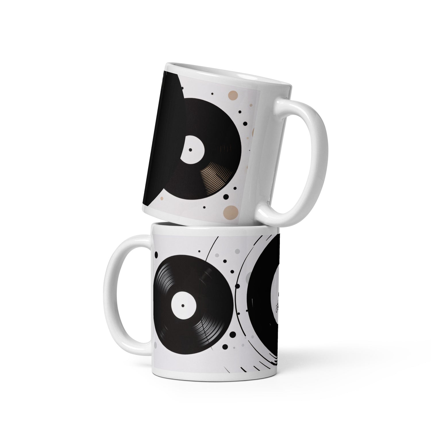 Two white mugs with vinyl record design on a white background Stephen Allen Music